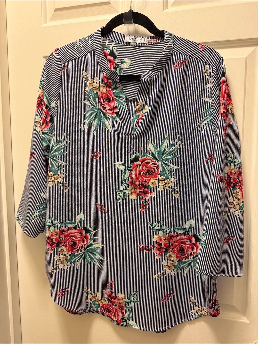 Floral Stripe Tunic Top - Blue & Pink